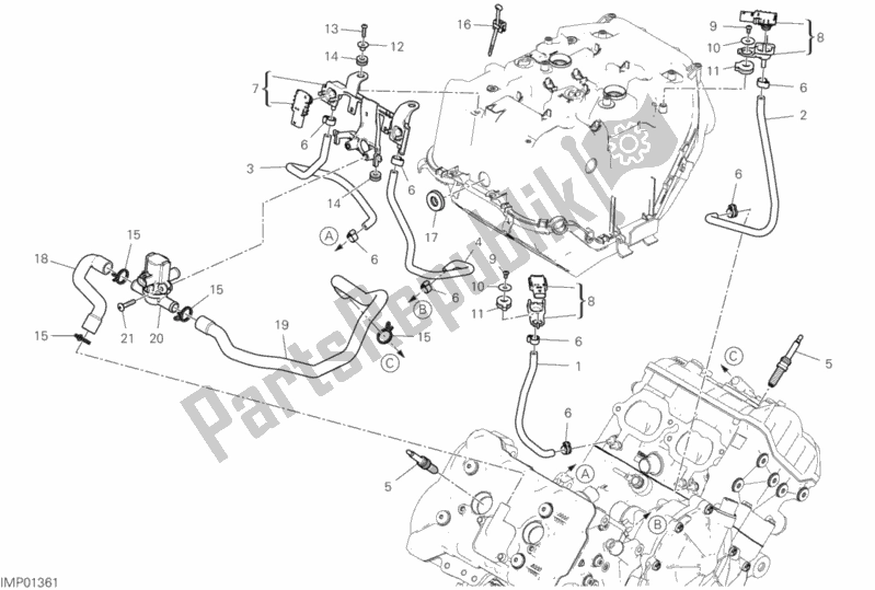 All parts for the Secondary Air System of the Ducati Superbike Panigale V4 R USA 1000 2020